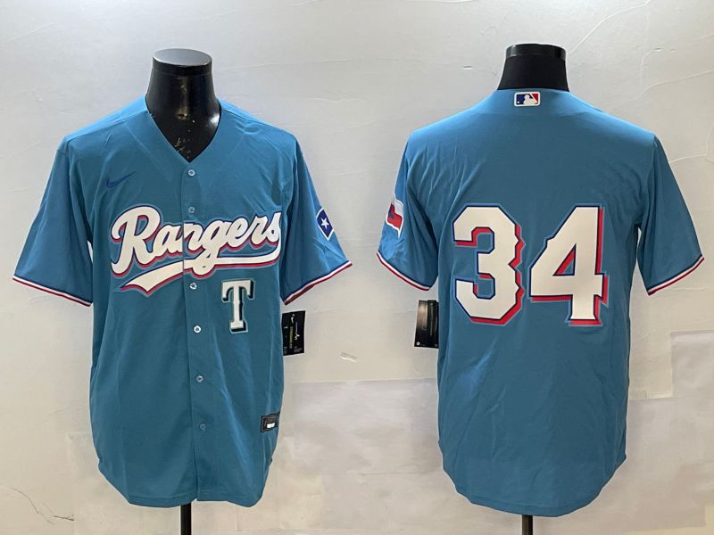 Men Texas Rangers 34 No Name Light Blue Game 2025 Nike MLB Jersey style 3